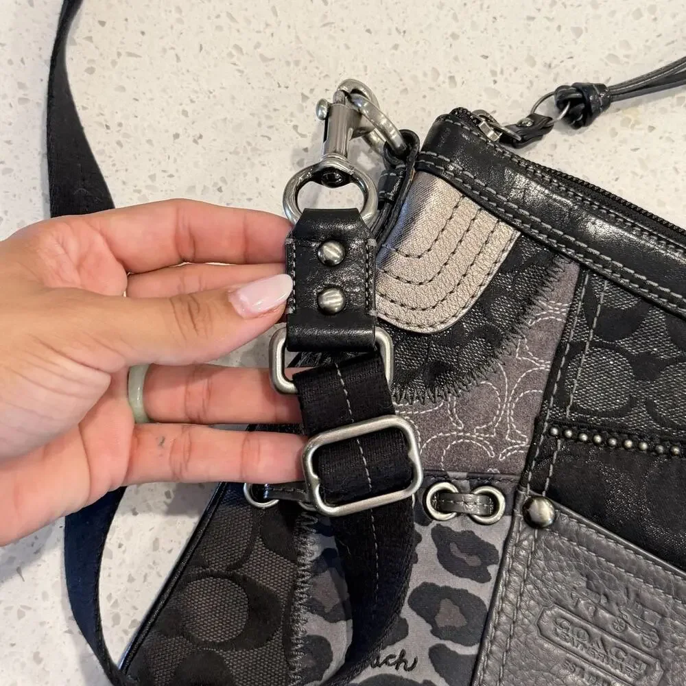 Vtg Coach Patchwork Crossbody Bag Small Black Leopard Leather Studded 42070 Y2K